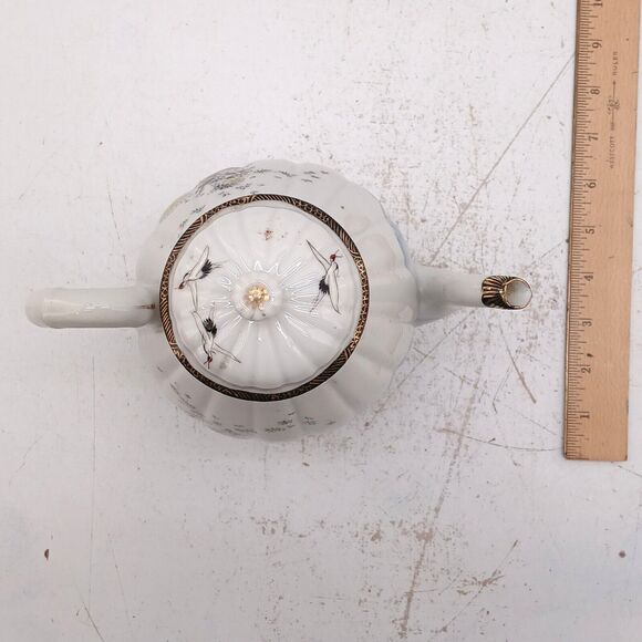 Vintage Japanese Lake Floral Birds Porcelain Lidded Teapot Tea Hand Painted - Picture 13 of 13